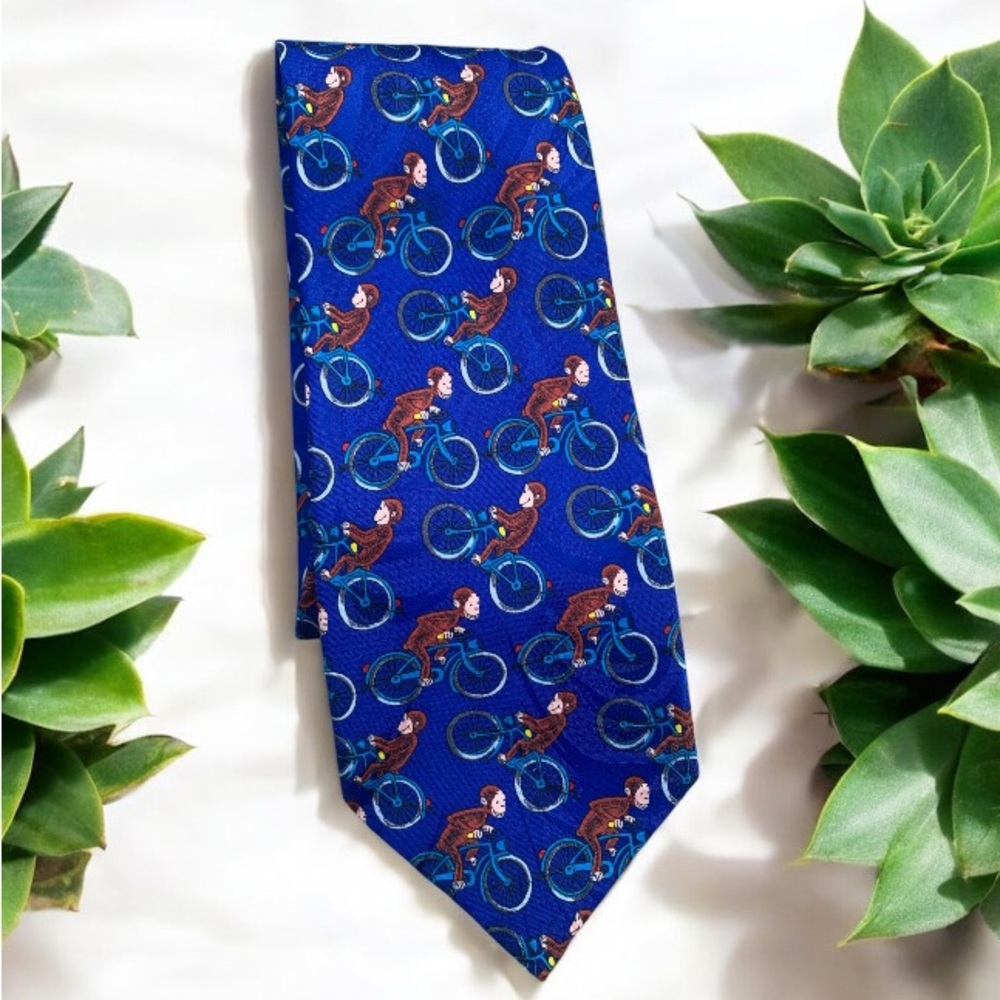 Curious George on Bicycle Pattern Blue Tie